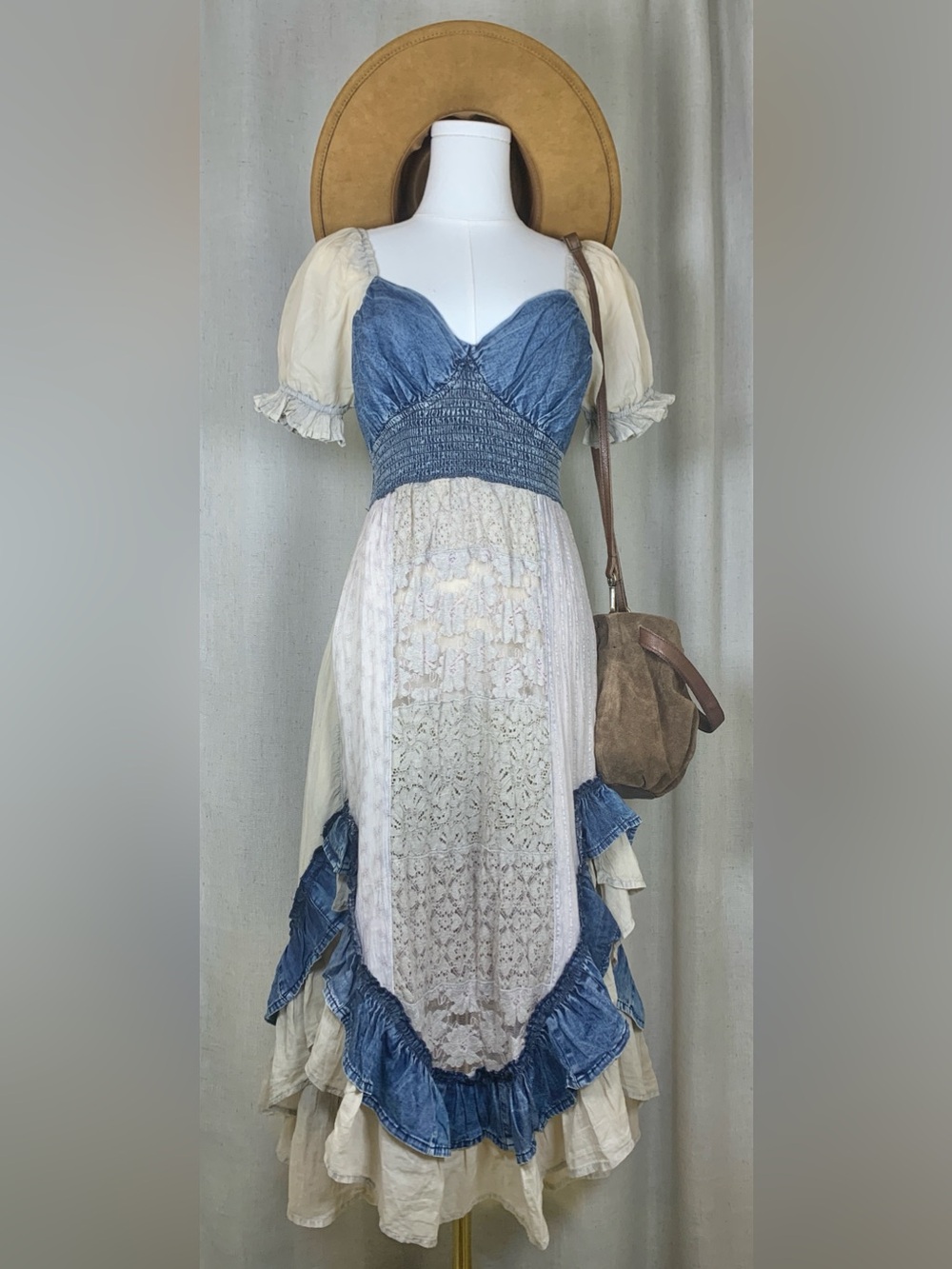 Young Threads Denim & Lace Patchwork Dress | NEW | Boho Western Dress